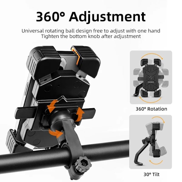 Rockbros Pyöränpuhelimenpidike 360° Näytä Universaali Pyöränpuhelimenpidike 4.5-7.2 Tuuman Matkapuhelin Iskunvaimennus Rearview mirror 01