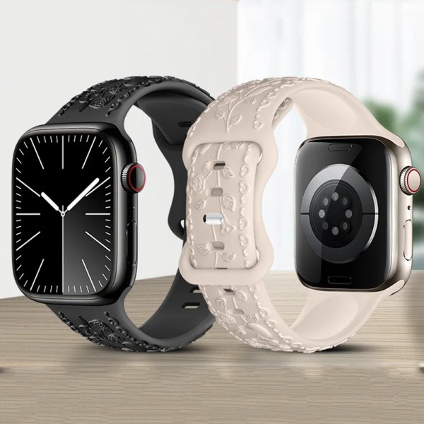 Blomgraverad rem för Apple Watch -band 44 mm 40 mm 49 mm 41 mm 45 mm 38 mm 42 mm armband iwatch series 8 9 7 6 3 ultra 2 se band lilac 38mm 40mm 41mm