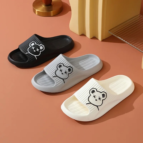 Luksuriøse Kvinder Mænd Tøfler Fashion Bjørn Tegnede Flip Flops Indendørs Blød Tyk Løs Ikke-Slip Sandaler. Strand Slipper Ny Pink 36-37