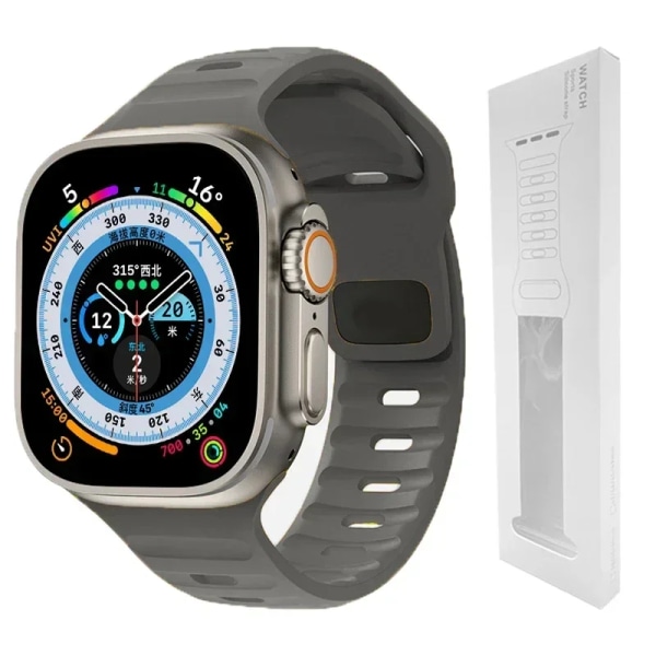 Silikonrem för Apple Watch Band 49mm 44mm 45mm 40mm 41mm 42mm 38mm Ultra 2 Sport Correa Armband iwatch Series 9 8 7 6 5 se dark gray-BOX11