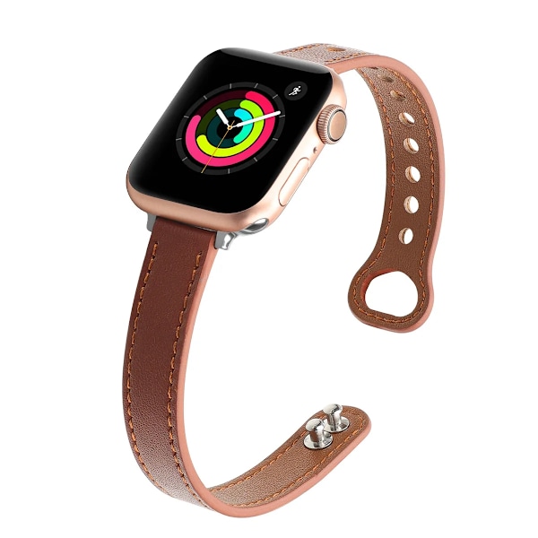 Tynd Læderrem til Apple Watch Band 10 9 8 46mm 42mm 41mm 44mm 45mm 38/40mm Kvinder Urrem Armbånd Bælte iWatch 7 se 6 5 4 6 yellow brown 38mm 40mm 41mm