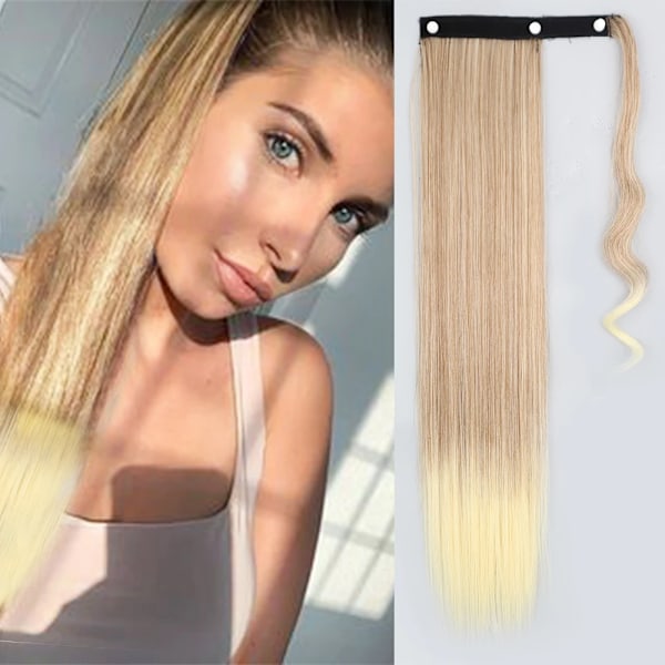 Merisihair Syntetiska Lång Rakt Wrap Runt Clip I Ponytail Hår Förlängning Värme Reistan Pony Svans Falska Hår SI66-12t613 34inch 85cm