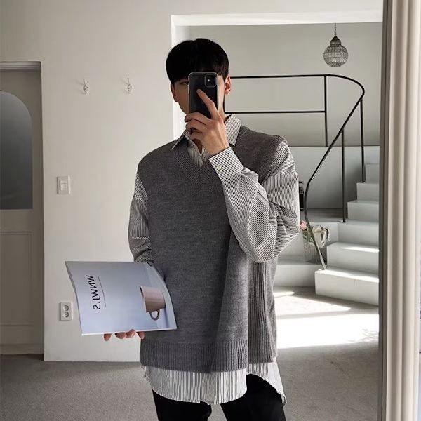Hong Kong Style Höst Ärmlösa Västväst Västbotten Tröja Mäns Vår Och Höst Ny Mode Varumärke Trend K Tröjar Brown XL