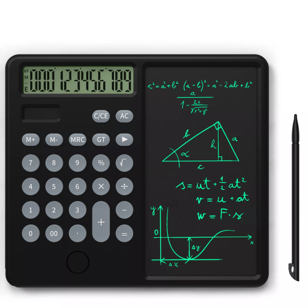 6,5 tums elektronisk anteckningsblock-kalkylator med miniräknare 12-siffrigs enkel miniräknare Multifunktionell digital memo-inlärning Black