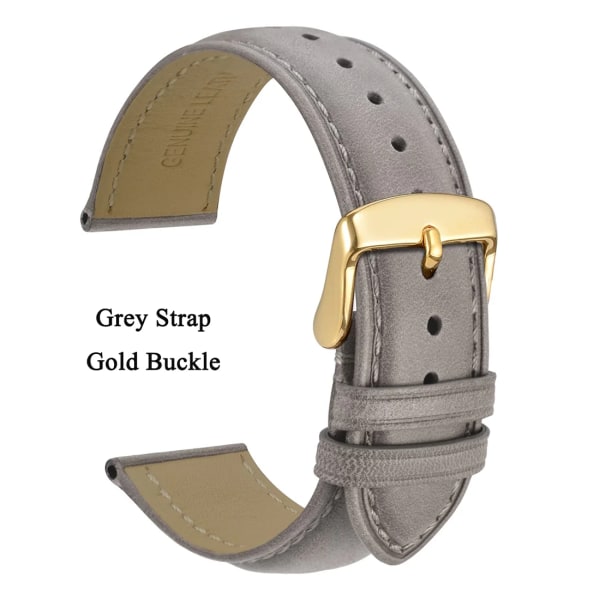 Watch i äkta läder 14 mm 16 mm 18 mm 19 mm 20 mm 21 mm 22 mm 23 mm 24 mm Ersättningsband Armband för män kvinnor Grey-Gold 16mm