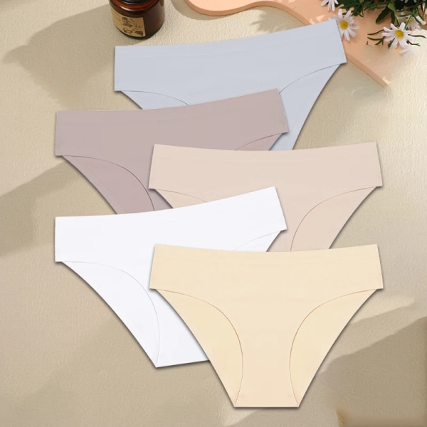 5st sömlösa trosor för kvinnor Sexiga issilke underkläder Soild trosor Låg midja Bekväma osynliga underkläder intima SET 2 M