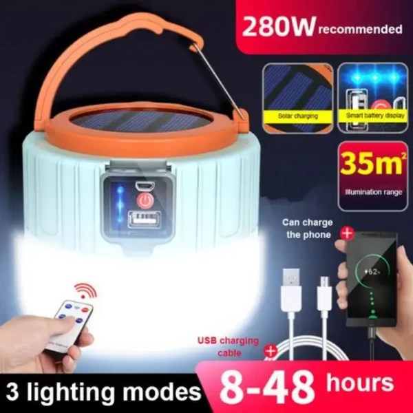 Power LED-campingljus USB uppladdningsbar glödlampa utomhustältlampa Bärbar lykta nödbelysningsljus för BBQ-vandring W508Blue Remote