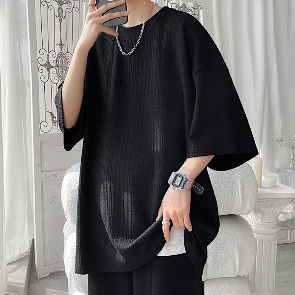 Trendy T-shirt til unge - populær rund hals sommerlitterær trend - New Fashion Trendy Mænds Halv S Harajuku Topbeklædning Black XXXL