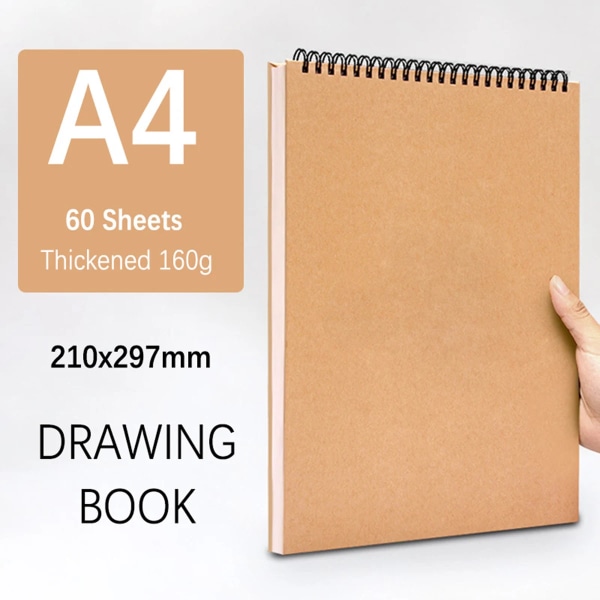 Art Sketchbook 160gsm 30 ark/60 sidor Ritning Akvarell Spiral Anteckningsbok för att skissa H164-Khaki-shufan-A4