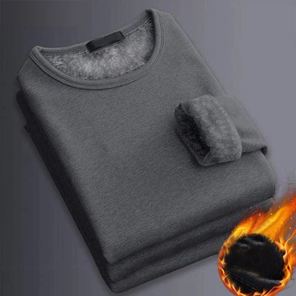 2 STK Herrunderkläder Vinter långärmade thermal Plus sammet T-shirt O-hals Enfärgad Slim Bottoming Shirt 2Dark Gray 3XL 70-80kg