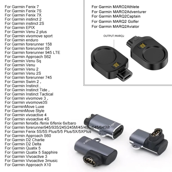 Laddningsadapter för Garmin Fenix ​​7 7X 6 6S 5 5X Venu 2 2S Vivoactive 3 4 Typ C/Micro USB iOS Marq Watch Charger Dock Converter 10 Mix Plugs