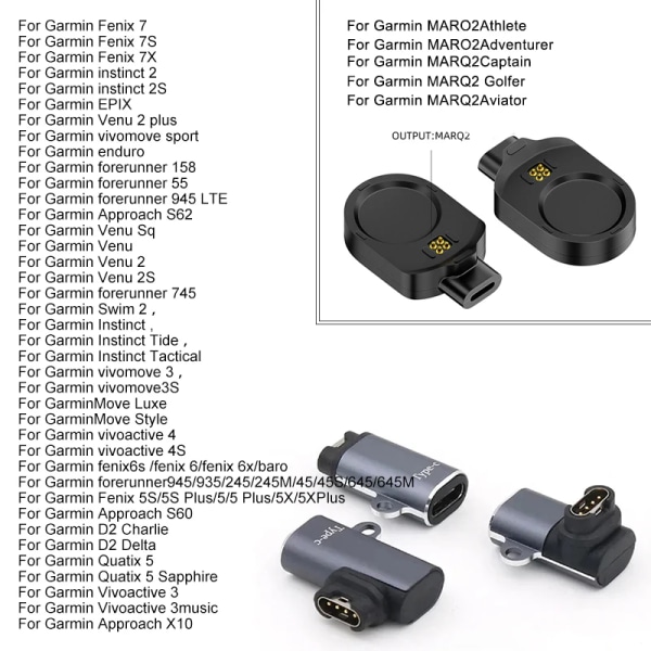 Laddningsadapter för Garmin Fenix ​​7 7X 6 6S 5 5X Venu 2 2S Vivoactive 3 4 Typ C/Micro USB iOS Marq Watch Charger Dock Converter iOS 1