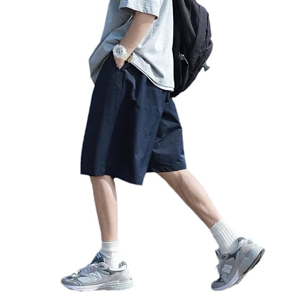 Sommar 2024 Nya Utomhus Basket Shorts Män Tunna Byxor Lös Student Casual Beskärda Byxor Mäns Kläder Navy Blue L