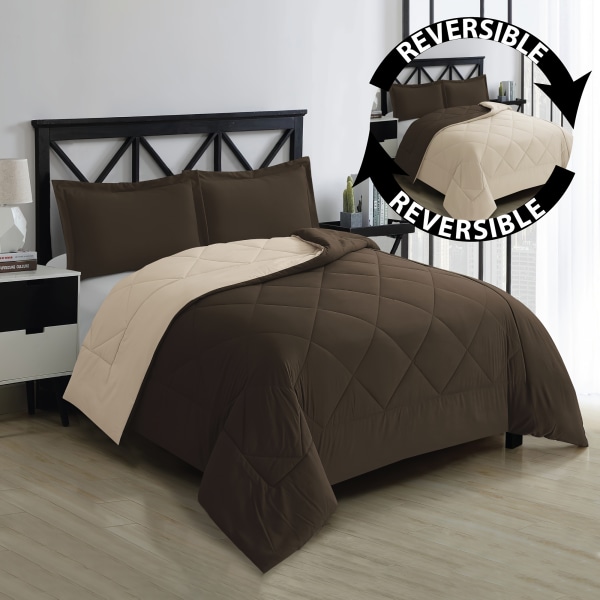 2/3 st Vändbar enfärgad dun alternativ täcke set Allseason sängkläder inkluderar 1 täcke och 2 örngott (utan kärna) Maskintvättbar Chocolate/cream 229cm*259cm