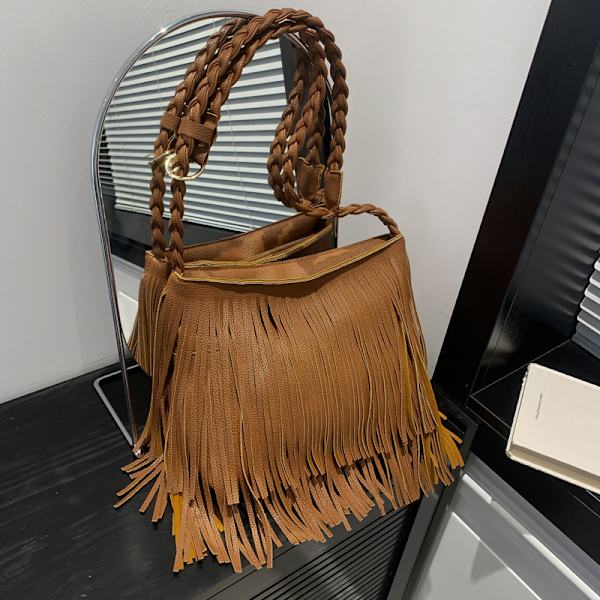Bohemian Brun Distinctive Taske 2024 Sommer Ny Kvindertaske Retro All-Match Skulder Crossbody Taske Kvast Tasken Brown