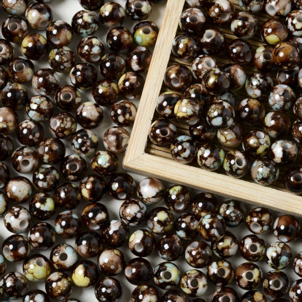 100 STK 8 mm spruckna pärlor Akryl Lösa distanspärlor för smyckestillverkning Handgjorda DIY pärlarmband örhängenstillverkning Smyckesmaterial Coffee