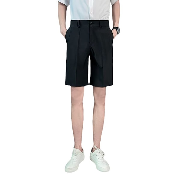 Casual Suit Shorts Män Draping Sommar Beskärda Byxor Män Tunna Lös Trendy Kostym Byxor Mäns Straight Vit Black 28