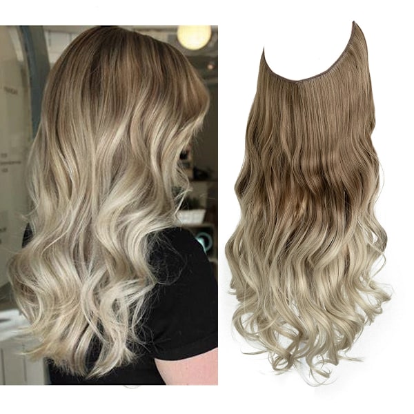 Syntetiska Ingen Clip Wave Hår Extensions Ombre Naturlig Svart Blond Rosa En Bit Falsk Hårpiece Fisk Linje Fake Hårstycken 10T24 60 14inches