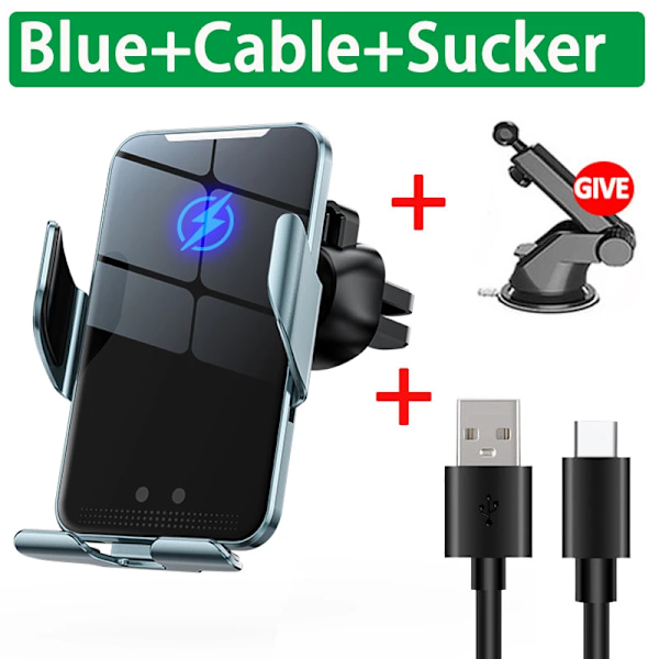 Automatisk 30W Bil Trådløs Oplader Til Iphone 14 13 12 11 Xr X Samsung Infrarød Induktion Hurtig Billadning Telefon Holy Monteringsplads Blue With Sucker