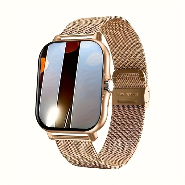 1,85-tums helskärmspek med stålband för män och damer Sport Smart Watch Golden