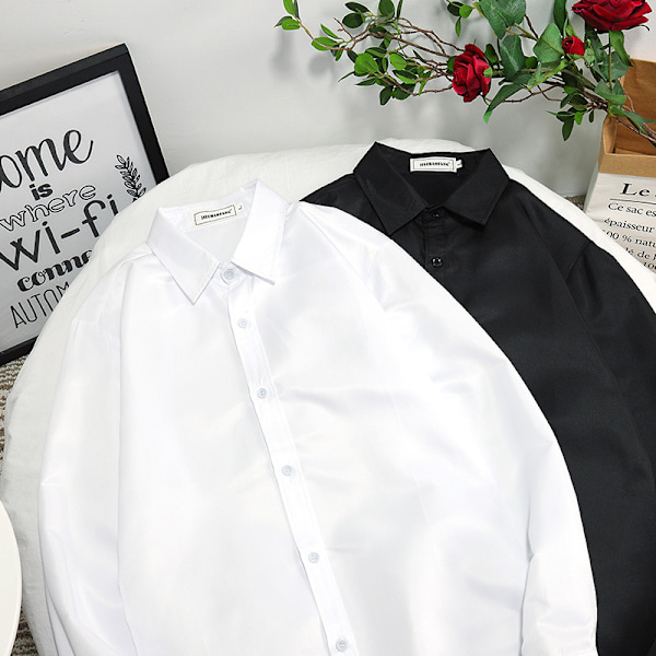 2023 Hösten Hongkong Style Trendy Mäns Långärmade Skjorta Ny Korean Style Inner Top Artistic Student White Shirt Base Navy Blue XXXL