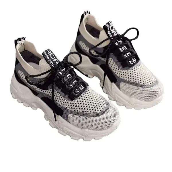 2024 Nye Fluga Vævning Mesh Casual Åndelige Sneakers Koreansk Stil Tyk-Solet Daddy Sko Mesh Røde Sko Let Løb Sko C 36