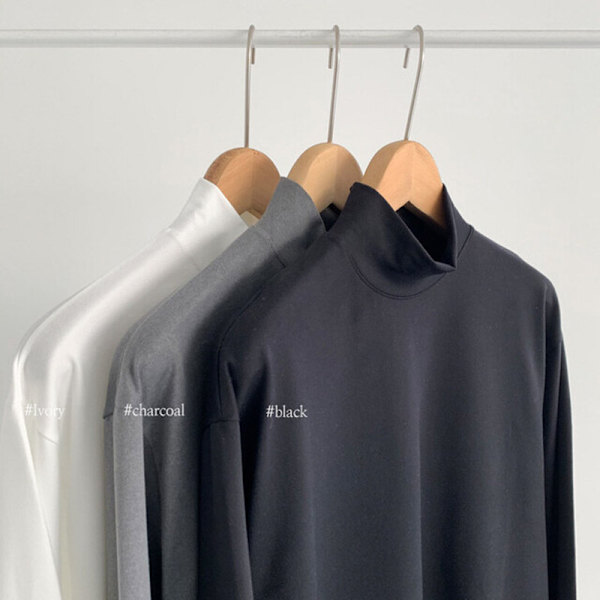 Vår Halv Turtleneck Bottoming Skjorta Mäns Lös Bottomerande Koreansk Varm Hög Halsade Höst Underkläder Mäns Långa- T-Shirt White Turtleneck L