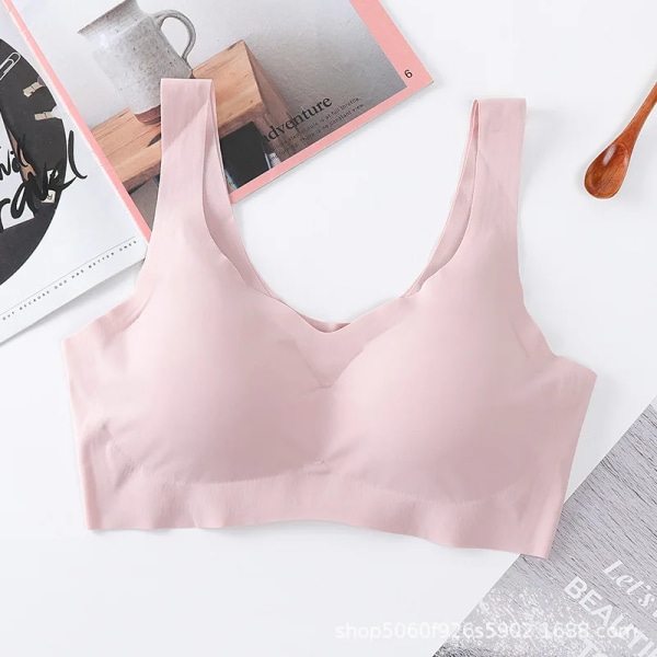 Seamless Ice Silk Bras Mjuka hudvänliga underkläder Tunna Seamless Bras Gathering Vadderad Bralette Pink S(70ABC 75AB)