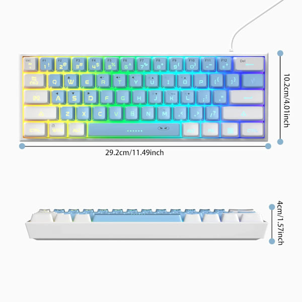 Magegee Ts91 60% Mini Membran Usb-Tangentbord, 61 Tangentband Med Rgb-Backlit Spelkontor Dator För Windows/Mac-Filer White