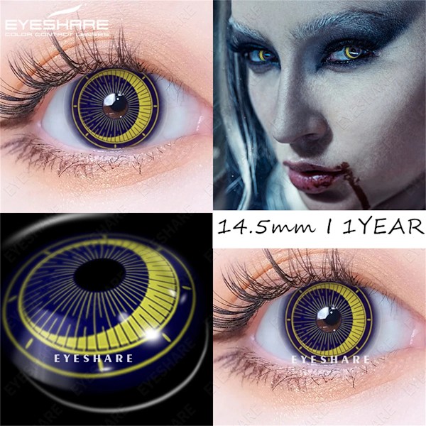 Eyeshare Halloween Färgad Kontaktlinser Crazy Red Kontaktlinser Anime Black Eye Lenses 1Pair(2Stk) Cosplay Skönhet Smink Lins HD62-YELLOW 0