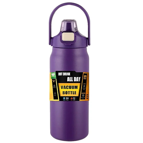 Termos Ulkona Kannettava 304 Teräs Termosmuki Tumbler Tyhjiöpullot Kylmä Ja Lämmin Urheiluväline Vesipullo Oljella Purple 1200ml