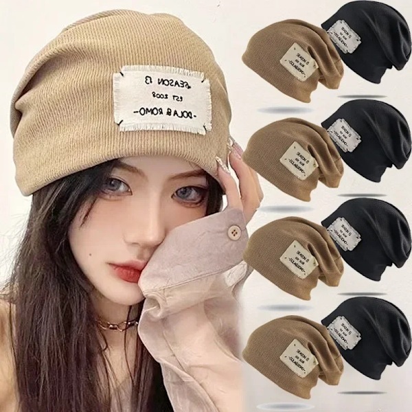 2023 Modebogstav Stak Hat Uld Strikket Kasket Japansk Retro Kvinders Bonnet Ensfarvede Bløde Skullcap Til Piger Uld Beanies black 56-59cm