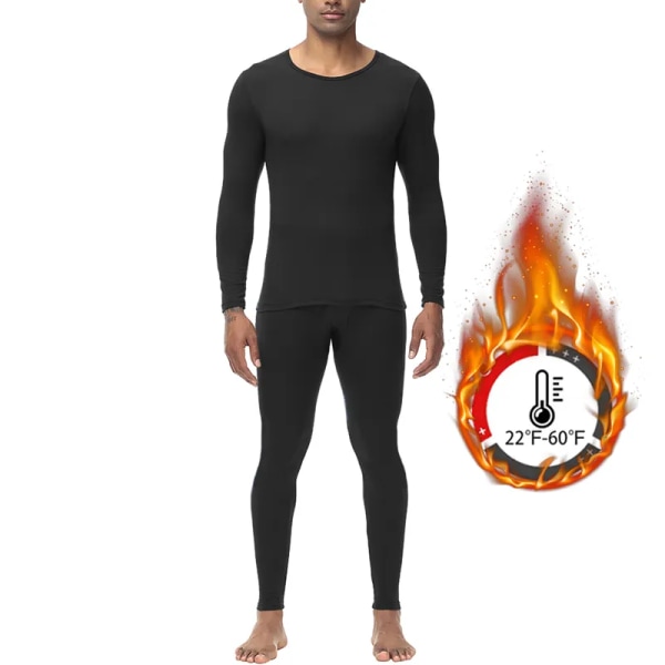 Long Johns Thermal Underwear Set för män för kallt väder Varma baslagerskjorta Top Botten Långärmade Kalsonger Kalsonger Black XXXL