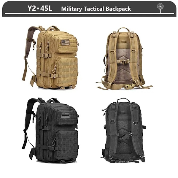 Taktisk Rygsæk 3 Dages Assault Pack Molle Taske 38/45L Stor Udendørs Vandtæt Vandring Camping Rejse 600D Rygsæk Mænd Fiskeri W1 BROWN