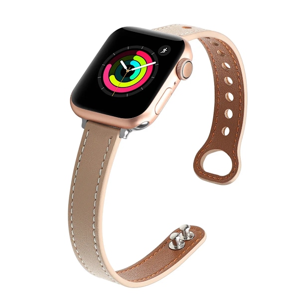 Tynd Læderrem til Apple Watch Band 10 9 8 46mm 42mm 41mm 44mm 45mm 38/40mm Kvinder Urrem Armbånd Bælte iWatch 7 se 6 5 4 3 apricot 42-44-45-46mm 49mm