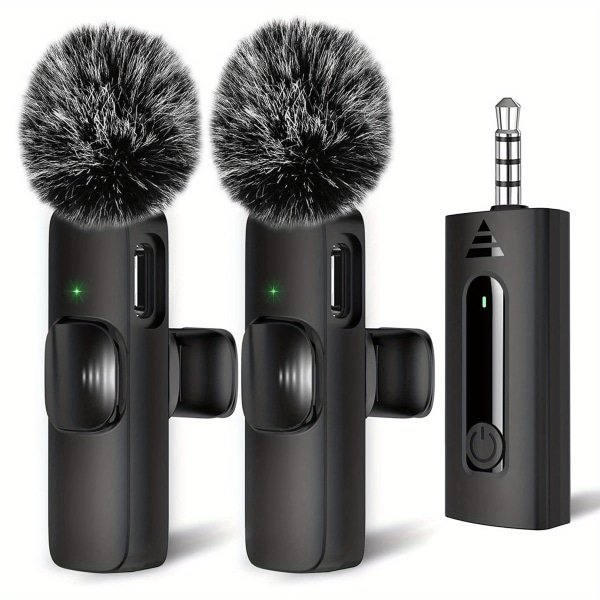 Trådlös mikrofon för IPhone Android-kamera, Mini Lapel-mikrofonmikrofon, telefonmikrofon för inspelning (3-i-1 mikrofon)