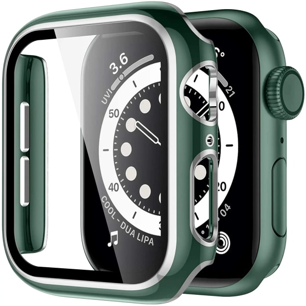 Cover För Apple Watch Case 45mm 41mm 44mm 40mm 42mm 38mm Skärmskydd PC Bumper Härdat glas iWatch series 8 7 SE 6 5 4 9 green silver 41mm series 7 8 9