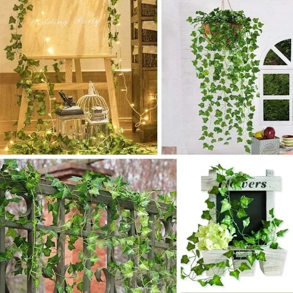 Kunstig Grøn Ivy Blad Rattan Ranke Blade Vine Hængende Garland DIY Falske Blomster Planter til Have Bryllup Fest Hjem Dekoration Watermelon Leaves 60M (30 String)