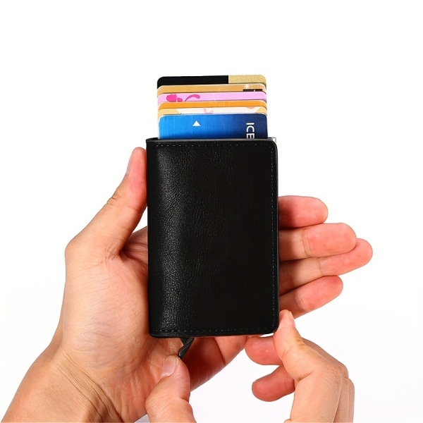 Kreditkortshållare Nytt aluminiumfodral Case RFID PU-läder Pop Up- case Myntväska Korthållare Black*2+Coffee