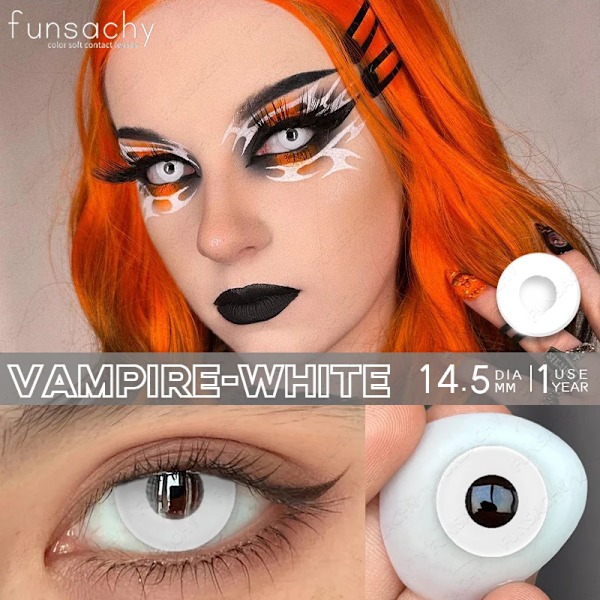 Funsachy Cosplay Blind Svart Linser Anime Vit Ögon Färg Lins Halloween Vampyr Linser Kosmetiska Färgglada Multikontaktar Röd Lins VAMPIRE-RED 0