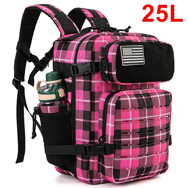 25L/45L Taktisk Rygsæk til Kvinder/Mænd Udendørs Vandring Laser Cut Molle Daypack Skole Taske Gym Rygsæk med Dobbelt Kopholder 25L Rose Plaid