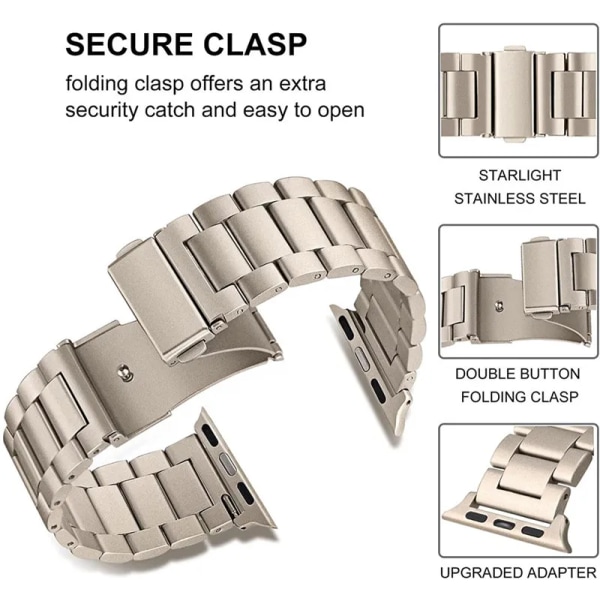Metallrem för Apple Watch Band 49mm 45mm 41mm 40mm 44mm Rostfritt stål Correa Armband bälte iwatch 42mm series 7 6 SE 8 Ultra Silver-rose-gold