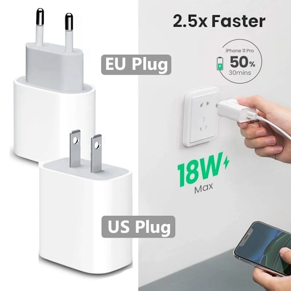 Pd 20W Usb Typ C Laddare Adapter För 13 12 11 14 Pro Max Mini Xr Xs 8 Plus Ipad Luftladdare Pd Fasa T Laddkabeln US Plug 1M C2C Cable