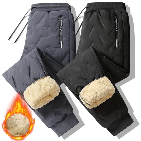 Snow Lamb Fleecebyxor för mäns vinterytterkläder bomullsbyxor med förtjockad sammet och utomhus vindtäta varma byxor i stor storlek BlackRightAngle XL
