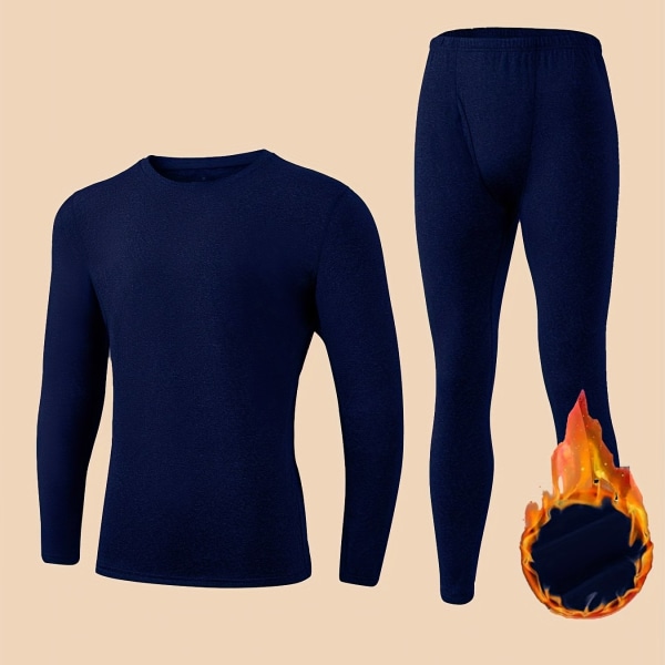 Thermal set för män Fleece set set delar Ultra mjuka långärmade skjortor Toppar och byxor Deep Blue XXL(54)