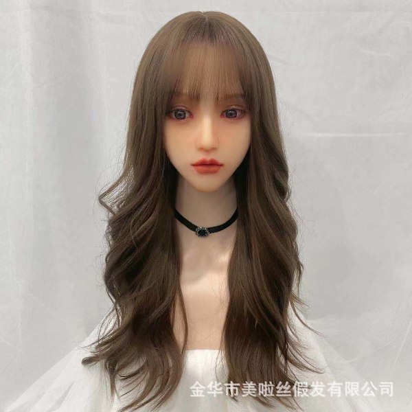 Ny Fashion Solid Farve Langt Krøllet Hår Qi Air Bangs Damer Paryk Lange Bølger Krøller Langt Hårparyk Cold Brown