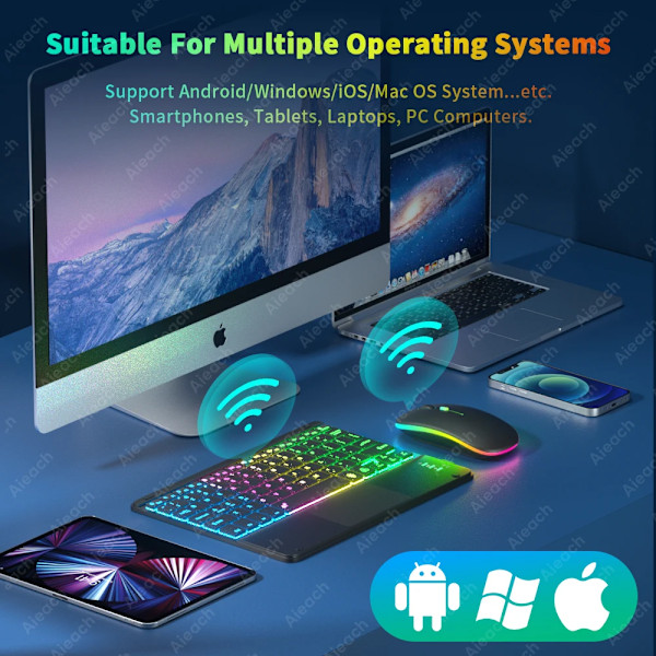 Uppladdningsbar Bakgrundsbelysning Tablet Android Tangentbord, Bluetooth Tangentbord Med Touchpad För Xiaomi Pad 5 6 Pro Ipad 9Th 10Th Gena EN Spanish Black