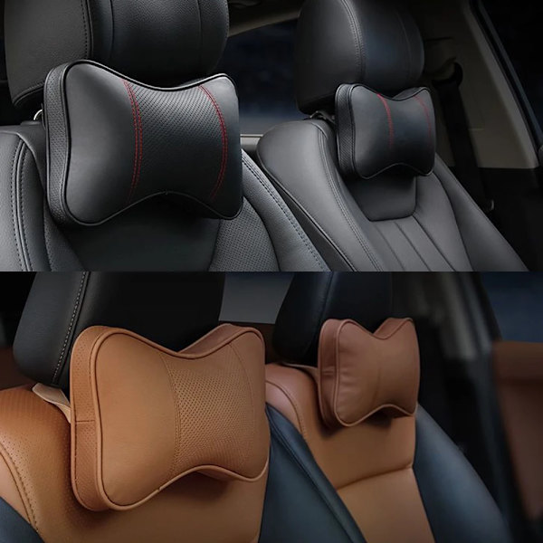 2 stk. Toppkvalitet Ko Hud Bil Nakkestøtter Hovedstøtte Nakkestøtte Support Auto Universal Sæde Blød Åndbar Indretning Dekorere Indhold 2PCS Brown