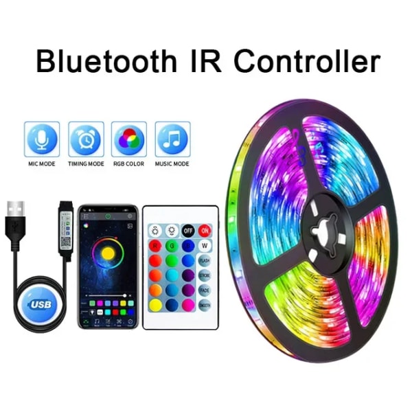 LED-remsa WIFI Bluetooth-styrning 5050 RGB LED-lampor Flexibel band Luces Led 1M-30M 5V USB TV-bakgrundsbelysning Rumsdekoration Bluetooth controller 2m