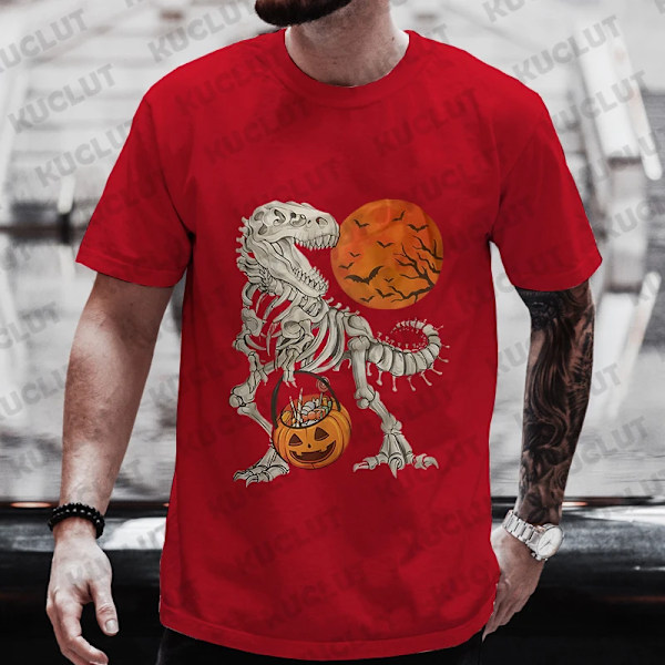 Halloween Dinosaur Skelett Skriv Ut Män T-Shirts Casual Summer Short Slem Tee Rolig Grafisk Y2k Toppar Harajuku Överdimensionerade Kläder 240716-2-1-3 4XL